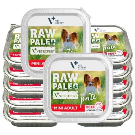 Raw Paleo Pate Mini Mokra Karma Dla Psów Dorosłych Z Wołowiną Tacka 12x150g