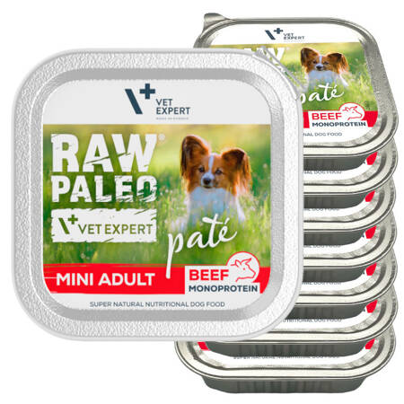 Raw Paleo Pate Mini Mokra Karma Dla Psów Dorosłych Z Wołowiną Tacka 8x150g