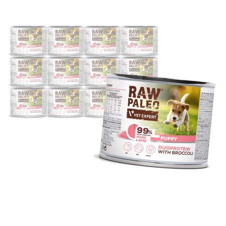 Raw Paleo Pork&Lamb Puppy Duoprotein 12x200g​ Mokra Karma Dla Szczeniąt z Wieprzowiną i Jagnięciną