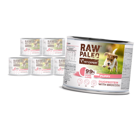 Raw Paleo Pork&Lamb Puppy Duoprotein 6x200g​ Mokra Karma Dla Szczeniąt z Wieprzowiną i Jagnięciną