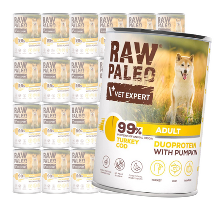 Raw Paleo Turkey&Cod Adult Duoprotein 24x400g​ Mokra Karma Dla Psa z Indykiem i Dorszem