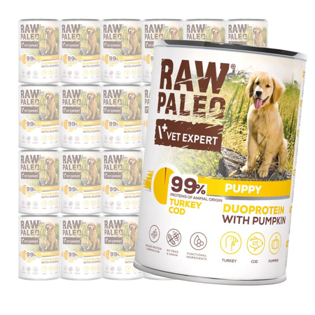 Raw Paleo Turkey&Cod Puppy Duoprotein 24x400g​ Mokra Karma Dla Szczeniąt z Indykiem i Dorszem