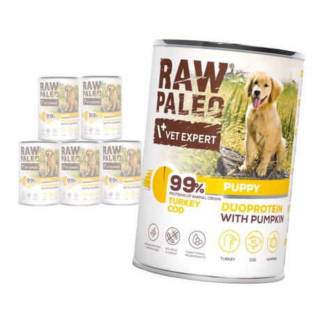 Raw Paleo Turkey&Cod Puppy Duoprotein 6x400g​ Mokra Karma Dla Szczeniąt z Indykiem i Dorszem