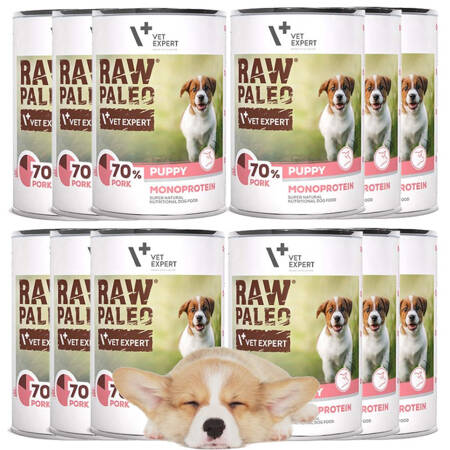 Raw Paleo Wieprzowina Mokra Karma Dla Psa Puppy Monoprotein 12x400g