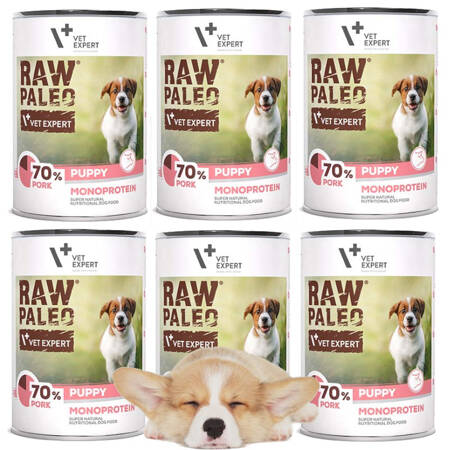 Raw Paleo Wieprzowina Mokra Karma Dla Psa Puppy Monoprotein 6x400g