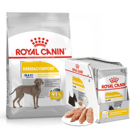 Royal Canin Maxi Dermacomfort Karma Sucha Dla Psów O Wrażliwej Skórze 3kg + Pasztet 12x85g