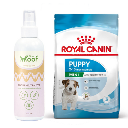 Royal Canin Mini Puppy 4kg Karma Sucha Dla Szczeniąt Ras Małych + Green Woof Pochłaniacz Zapachów 200ml