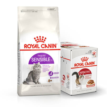 Royal Canin Sensible 33 10kg + Instinctive 12x85g GRATIS Sucha i Mokra Karma Dla Wrażliwych Dorosłych Kotów