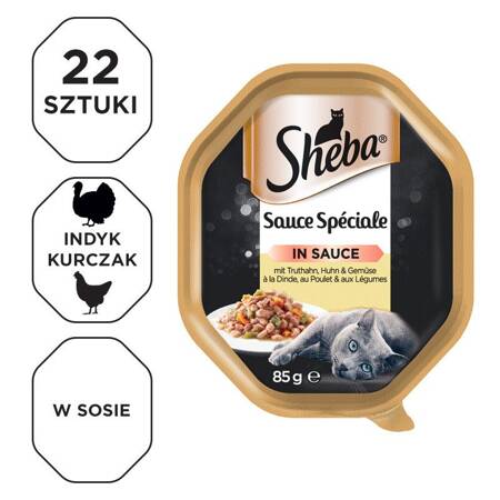 SHEBA Sauce Speciale 22x85g z Indykiem, Kurczakiem i Warzywami - mokra karma dla kotów w sosie