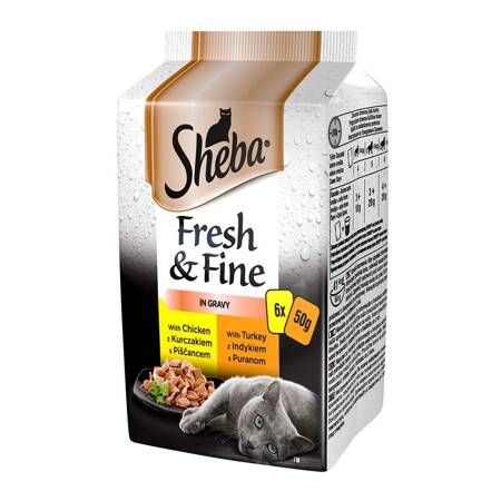 SHEBA saszetka 6x50g Fresh & Fine - mokra karma dla kotów w sosie (z kurczakiem, z indykiem)