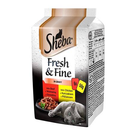 SHEBA saszetka 6x50g Fresh & Fine - mokra karma dla kotów w sosie (z wołowiną, z kurczakiem)