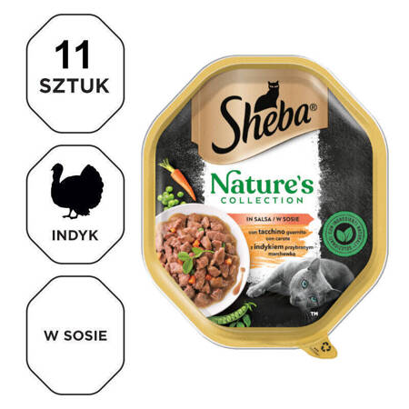 SHEBA tacka 11x85g Nature's Collection mokra karma dla dorosłych kotów w sosie z indykiem przybranym marchewką