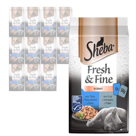 Sheba Fresh & Fine Tuńczyk i Dorsz Saszetki 72x50g Mokra Karma w Sosie Dla Kotów