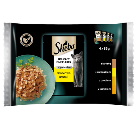 Sheba Saszetka 4x85g Delicacy in Jelly Smaki Drobiowe Mokra Karma Dla Kotów W Galaretce