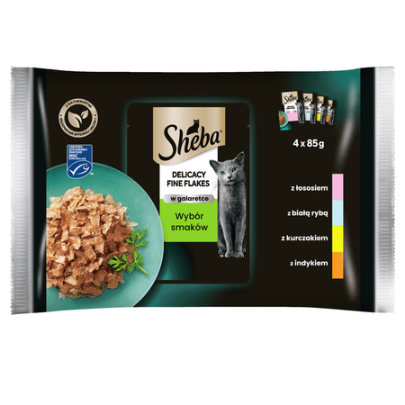 Sheba Saszetka 4x85g Fine Flakes in Jelly Mokra Karma Dla Kotów W Galaretce Ryba, Drób