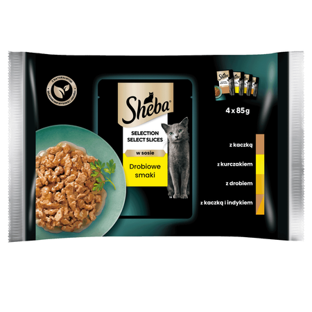 Sheba Selection Select Slices Drobiowe Smaki 4x85g Mokra Karma Pełnoporcjowa Dla Kota W Sosie