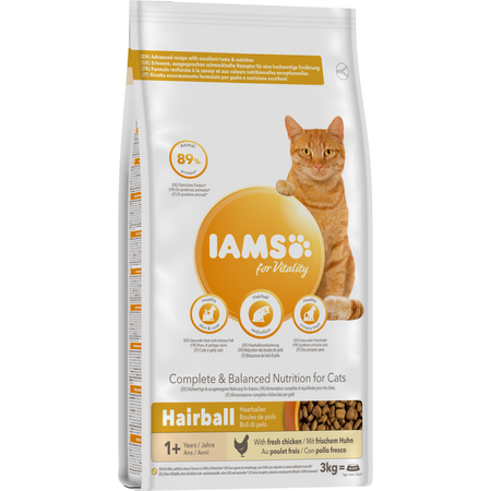 Sucha Karma Iams for Vitality Hairball Dla Dorosłych I Starszych Kotów Ze Świeżym Kurczakiem Zwalcza Kule Włosowe 3kg