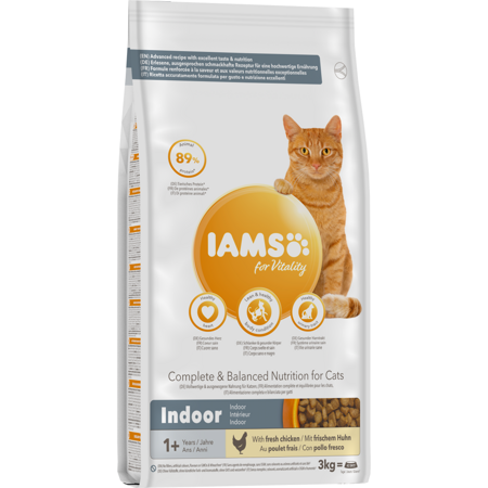 Sucha Karma Iams for Vitality Indoor Dla Dorosłych I Starszych Kotów Niewychodzących Ze Świeżym Kurczakiem 3kg