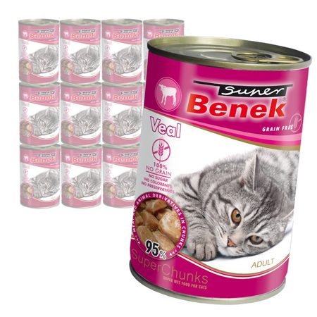 Super Benek Chunks Bezzbożowa Mokra Karma Dla Kota Z Cielęciną W Sosie 12x415g