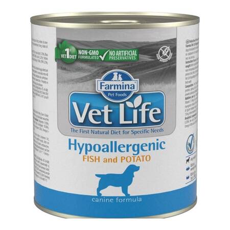 VET LIFE NATURAL DIET DOG HYPOALLERGENIC FISH & POTATO 300g Mokra karma dla psa przy nieporządnych reakcjach na pokarm