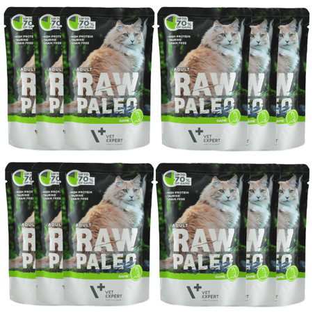 Vet Expert Raw Paleo Adult 12x100g Game Mokra Karma Dla Kotów 70% Dziczyzny Bez Zbóż