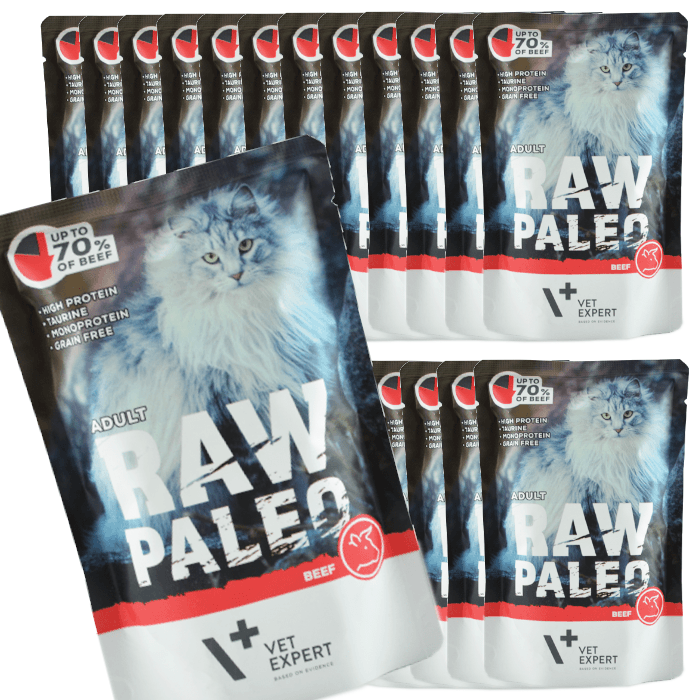 Vet Expert Raw Paleo Adult 24x100g Beef Mokra Karma Dla Kotów 70% Wołowiny Bez Zbóż