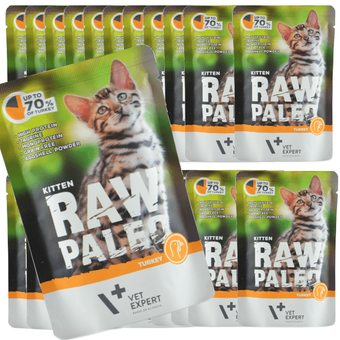 Vet Expert Raw Paleo Kitten Turkey 24x100g Saszetka Karma Mokra Z Indykiem Dla Kociąt