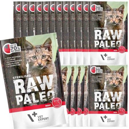 Vet Expert Raw Paleo Sterilised Beef 24x100g Mokra Karma Dla Kotów 68% Wołowiny