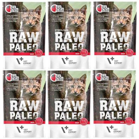 Vet Expert Raw Paleo Sterilised Beef 6x100g Mokra Karma Dla Kotów 68% Wołowiny