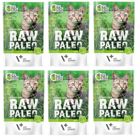 Vet Expert Raw Paleo Sterilised Game 6x100g Mokra Karma Dla Kotów 68% Dziczyzny