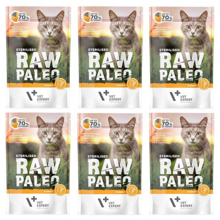 Vet Expert Raw Paleo Sterilised Turkey 6x100g Mokra Karma Dla Kotów 68% Mięsa Z Indyka