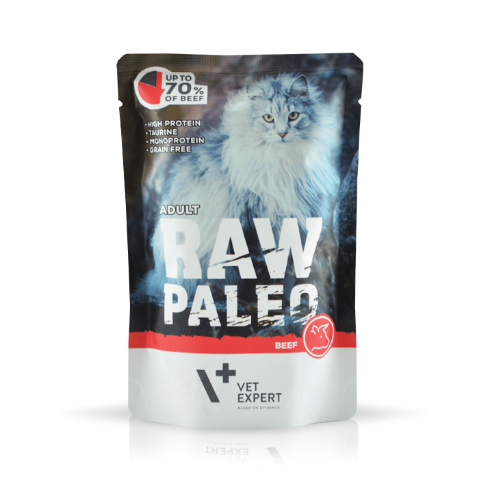 VetExpert Raw Paleo ADULT 100g BEEF - Mokra Karma dla Kotów 70% WOŁOWINY, Bez zbóż