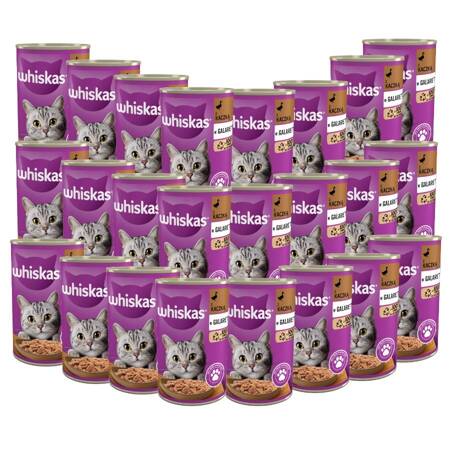 WHISKAS 1+ z Kaczką w Galaretce 48x400 g Puszka Mokra karma dla kotów dorosłych