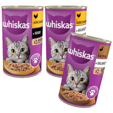 WHISKAS Adult 3 Smaki Drobiowe 12x400g Kurczak Kaczka Karma Mokra Dla Dorosłych Kotów