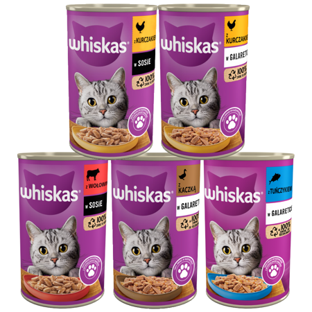 WHISKAS Adult 5 Smaków 24x400g Kurczak Wołowina Tuńczyk Kaczka Karma Mokra Dla Dorosłych Kotów