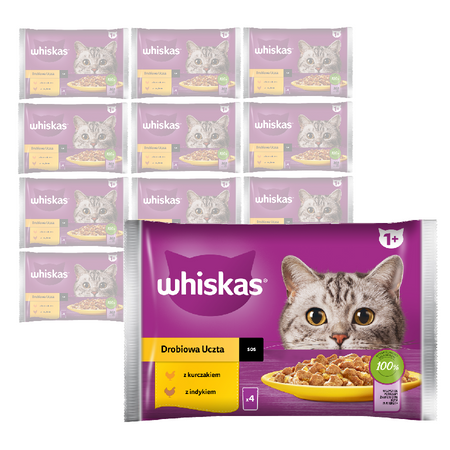 WHISKAS Adult Drobiowa Uczta 52x85g Mokra Karma Dla Kota w Sosie Kawałki z Kurczakiem i Indykiem