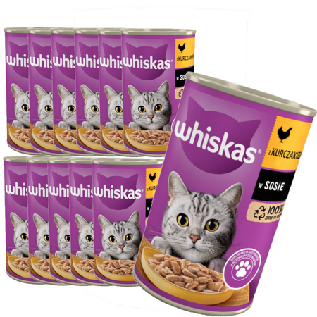 WHISKAS Adult puszka 12x 400g KURCZAK mokra karma w sosie dla dorosłych kotów