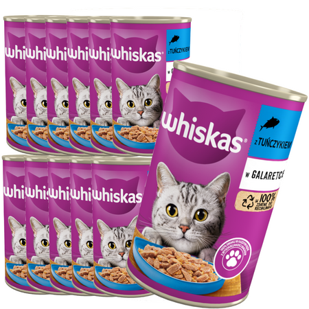 WHISKAS Adult puszka 12x 400g Tuńczyk - mokra karma dla dorosłych kotów w galaretce