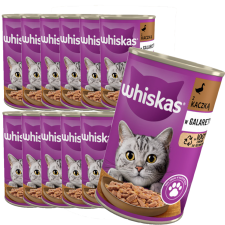 WHISKAS Adult puszka 12x400g KACZKA mokra karma w galaretce dla dorosłych kotów