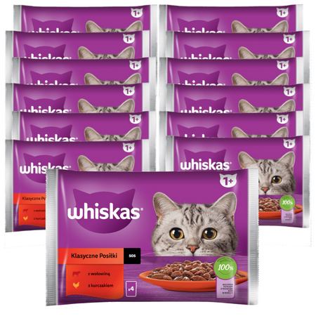 Whiskas Adult 13x340g Klasyczne Posiłki Mokra Karma Dla Dorosłych Kotów 2 Smaki W Sosie