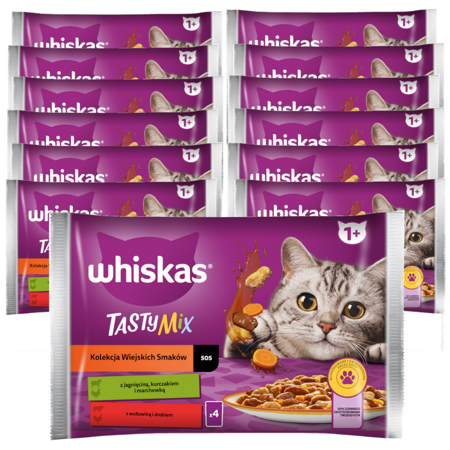 Whiskas Adult 13x340g Kolekcja Wiejskich Smaków Mokra Karma Dla Dorosłego Kota W Sosie Kawałki Z Jagnięciną Kurczakiem I Marchewką, Wołowiną I Drobiem