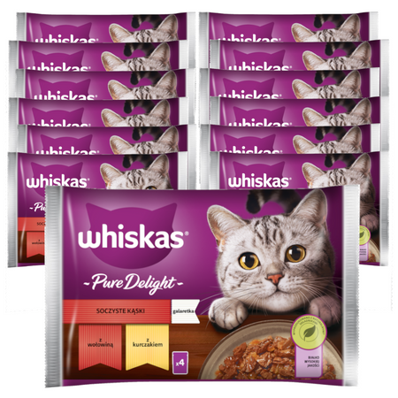 Whiskas Adult 13x340g Soczyste Kąski Mokra Karma Dla Dorosłego Kota W Galaretce Kawałki Z Wołowiną I Z Kurczakiem