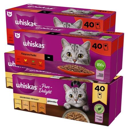 Whiskas Adult 160x85g Drobiowe Frykasy W Galaretce I Klasyczne Posiłki w Sosie Mokra Karma Dla Dorosłych Kotów