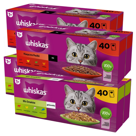 Whiskas Adult 160x85g Mix Smaków W Galaretce I Klasyczne Posiłki W Sosie Mokra Karma Dla Dorosłych Kotów