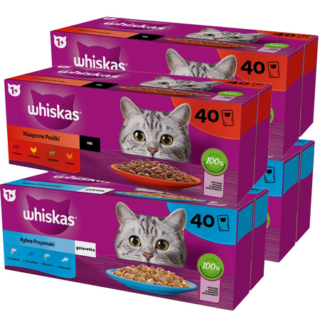 Whiskas Adult 160x85g Rybne Przysmaki Galaretka I Klasyczne Posiłki W Sosie Mokra Karma Dla Dorosłych Kotów