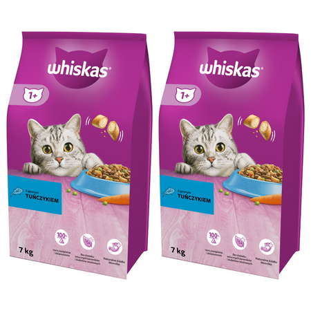 Whiskas Adult 2x7kg Sucha Karma Pełnoporcjowa Dla Dorosłych Kotów Z Tuńczykiem