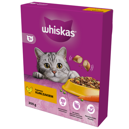 Whiskas Adult 300g Sucha Karma Pełnoporcjowa Dla Dorosłych Kotów Z Kurczakiem