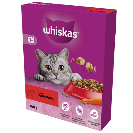 Whiskas Adult 300g Sucha Karma Pełnoporcjowa Dla Dorosłych Kotów Z Wołowiną