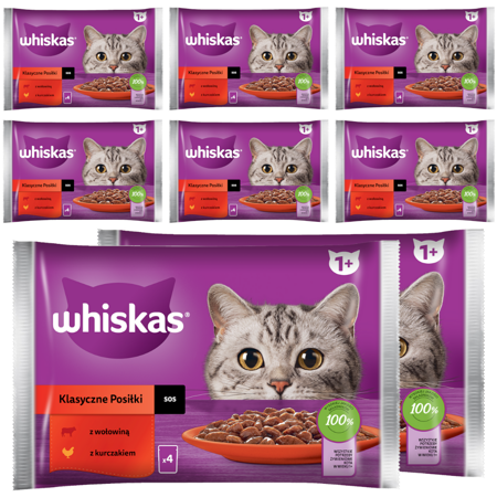 Whiskas Adult 32x85g Klasyczne Posiłki Mokra Karma Dla Dorosłych Kotów 2 Smaki W Sosie