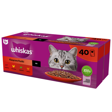 Whiskas Adult 40x85g Klasyczne Posiłki - Mokra Karma Dla Dorosłych Kotów 4 Smaki W Sosie